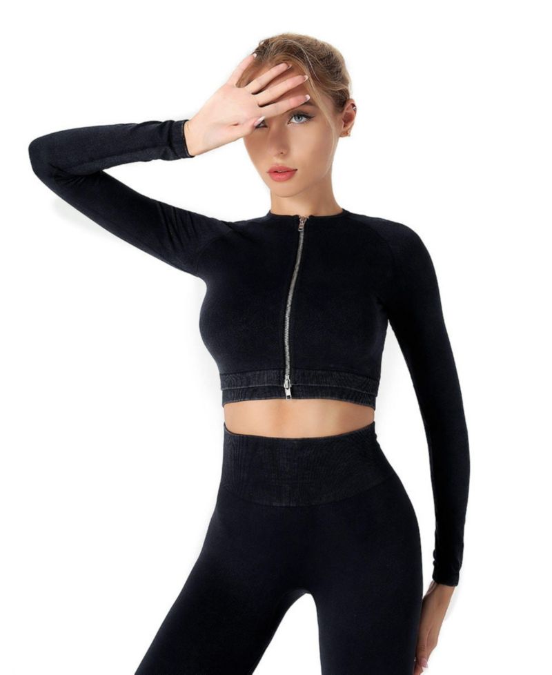 Women's High-Waist Long-Sleeve Seamless Top and Leggings, 2-Piece Set