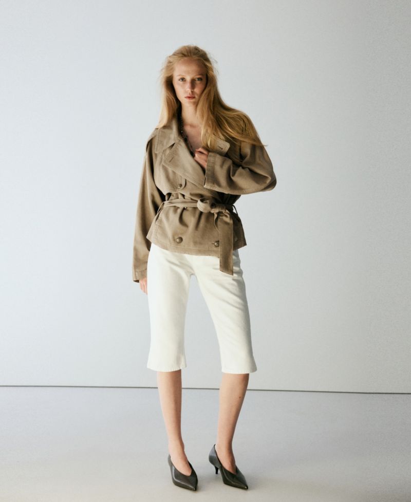 Women's Fitted Removable-Belt Cropped Trench Coat