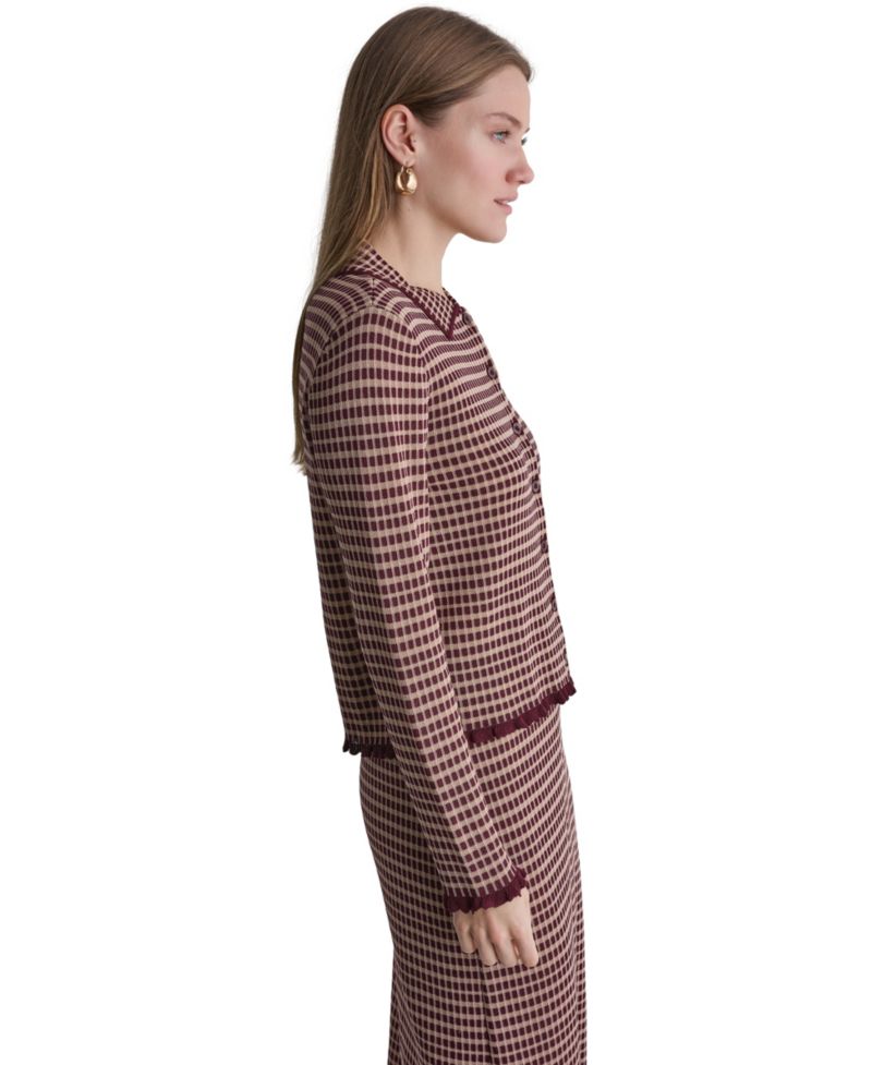 Women's Plaid Collared Long-Sleeve Cardigan