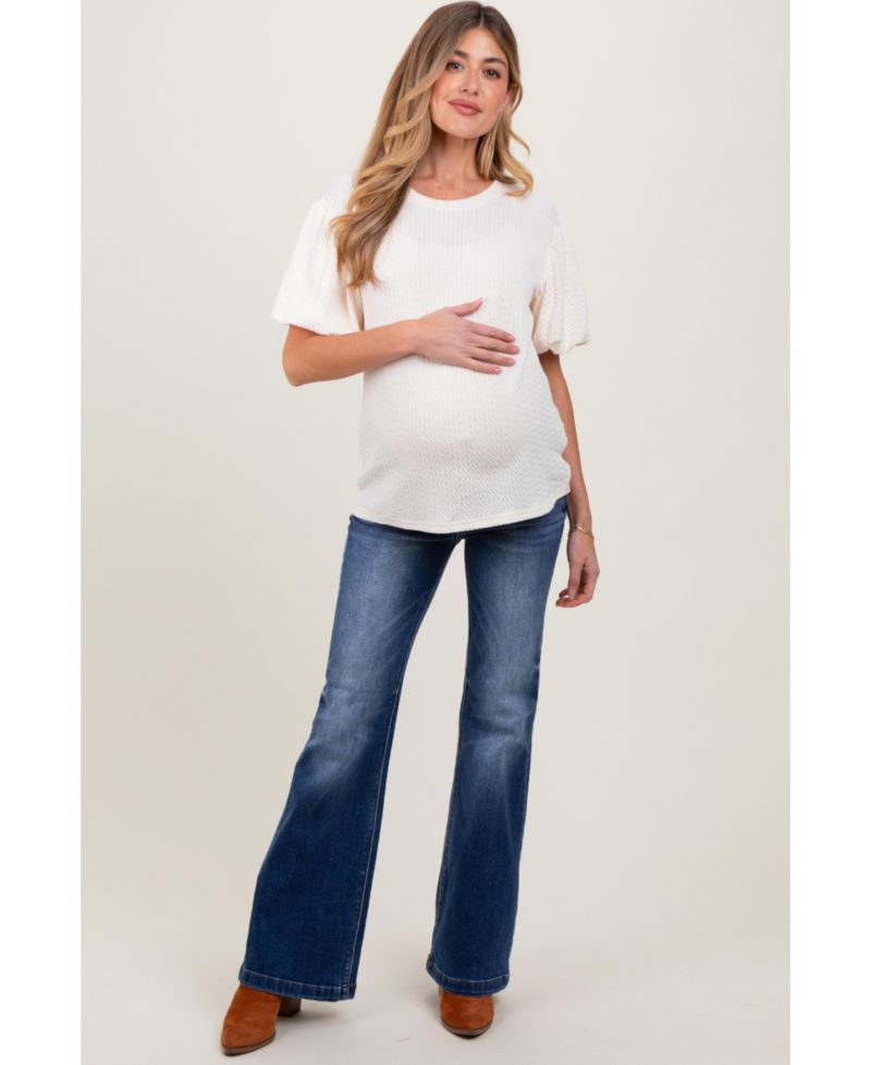 Women's Navy Blue Washed Flare Jeans