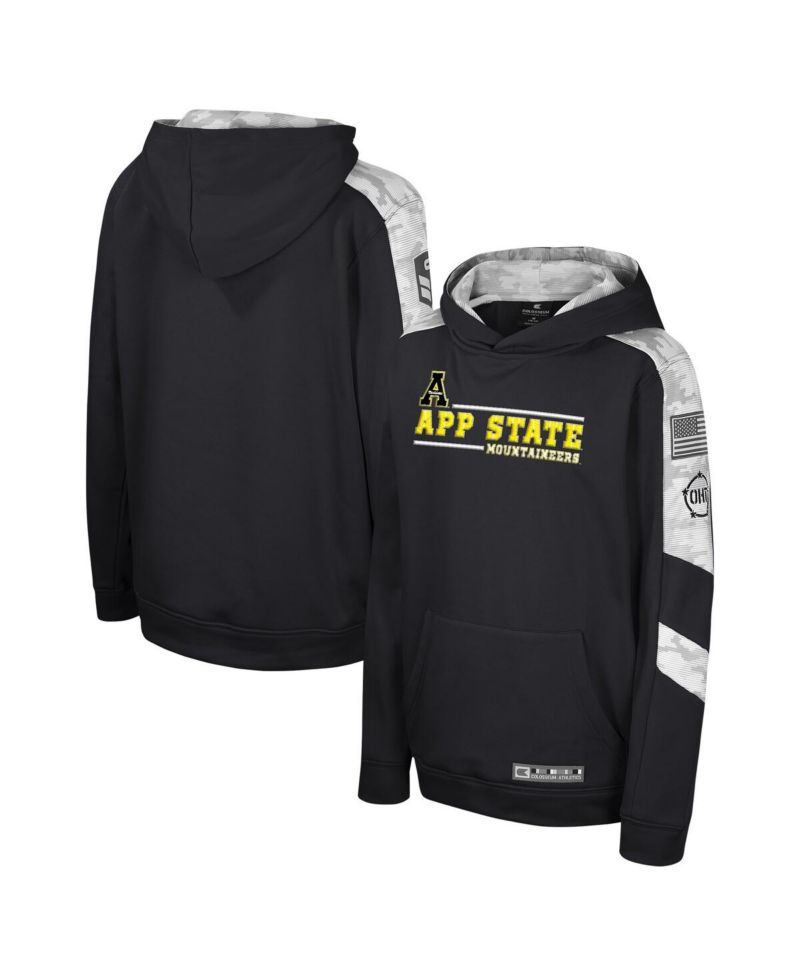Big Boys and Girls Black Appalachian State Mountaineers OHT Military Appreciation Cyclone Digital Camo Pullover Hoodie