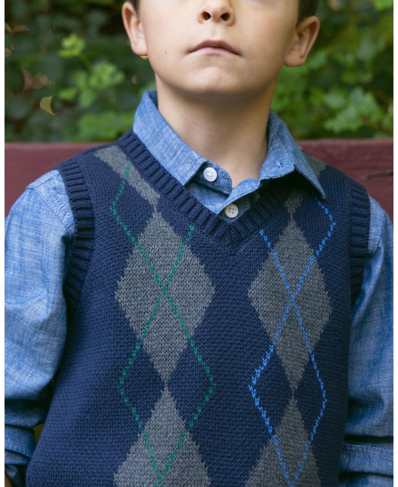 Little Boys 5-7 Organic V-Neck Argyle Sweater Vest