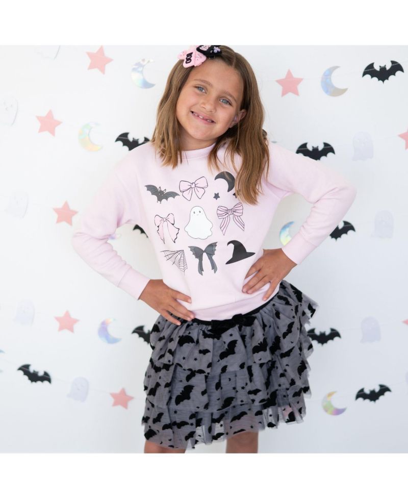 Girls' 4-16 Spooky Coquette Halloween Crewneck Long-Sleeve Cotton-Blend Sweatshirt