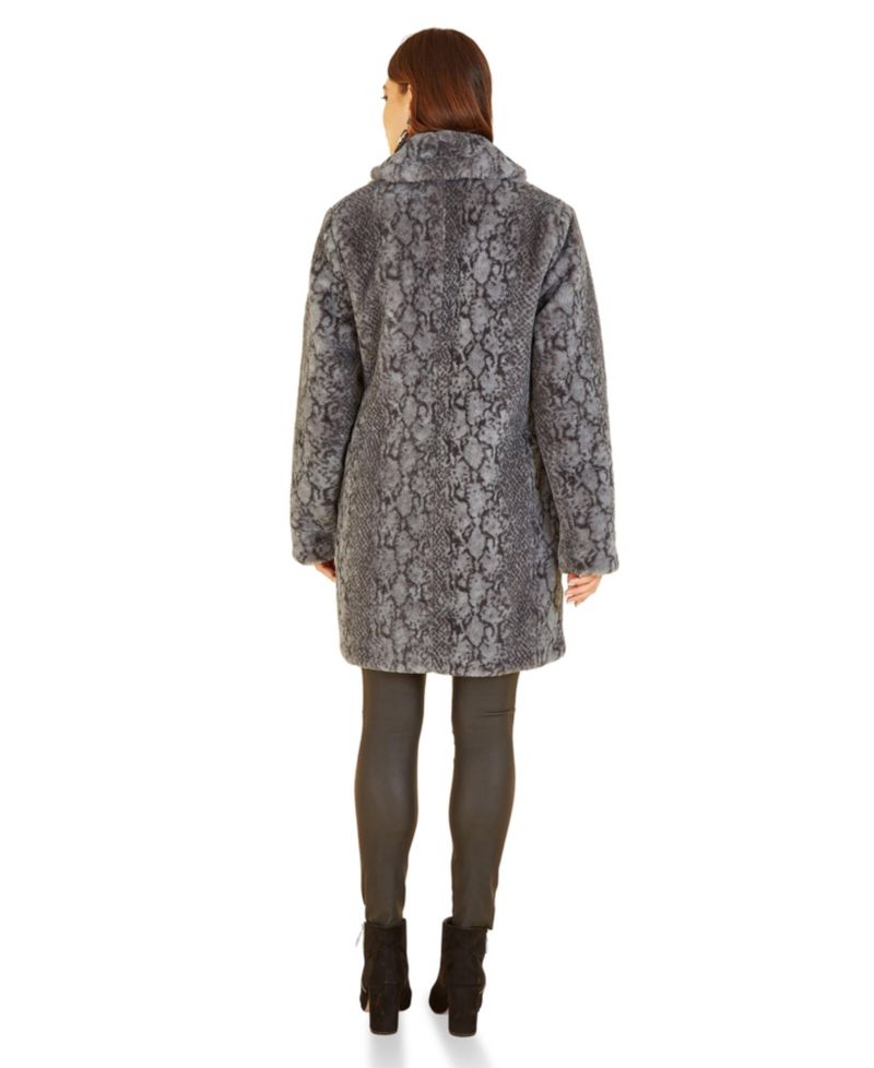 Women's Snakeskin Print Faux Fur Coat