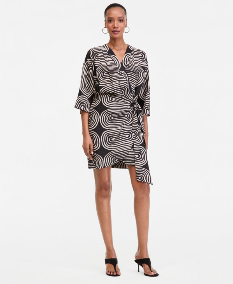 Women's 3/4-Sleeve Printed Kimono Dress