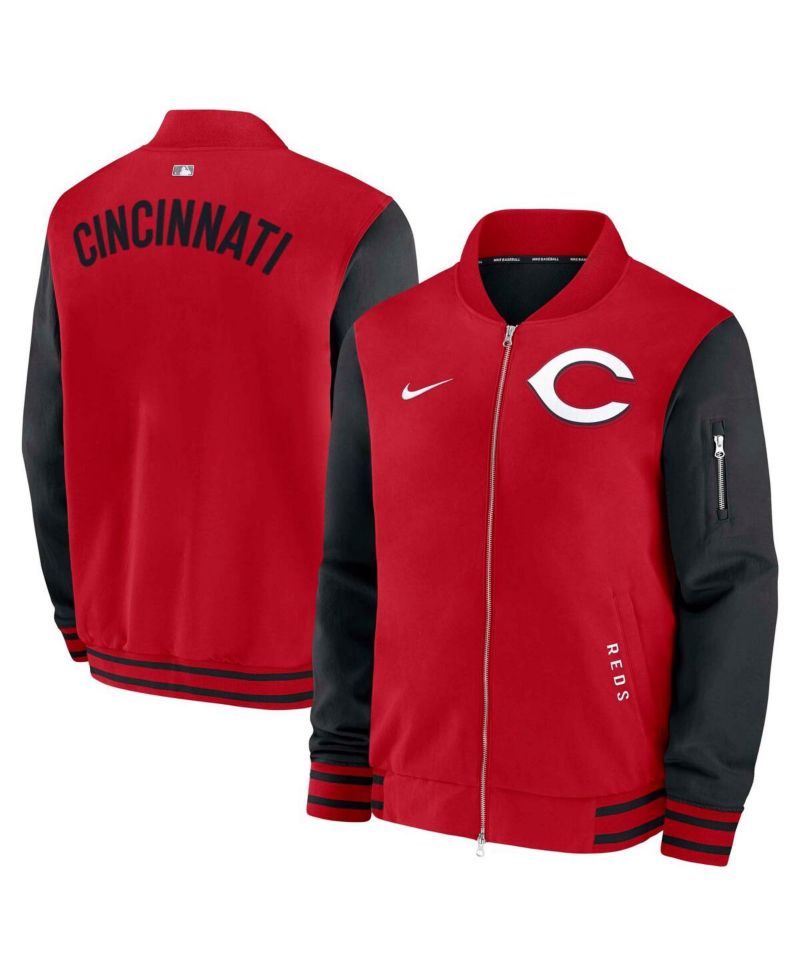Men's Red/Black Cincinnati Reds Authentic Collection Dugout Full-Zip Bomber Jacket