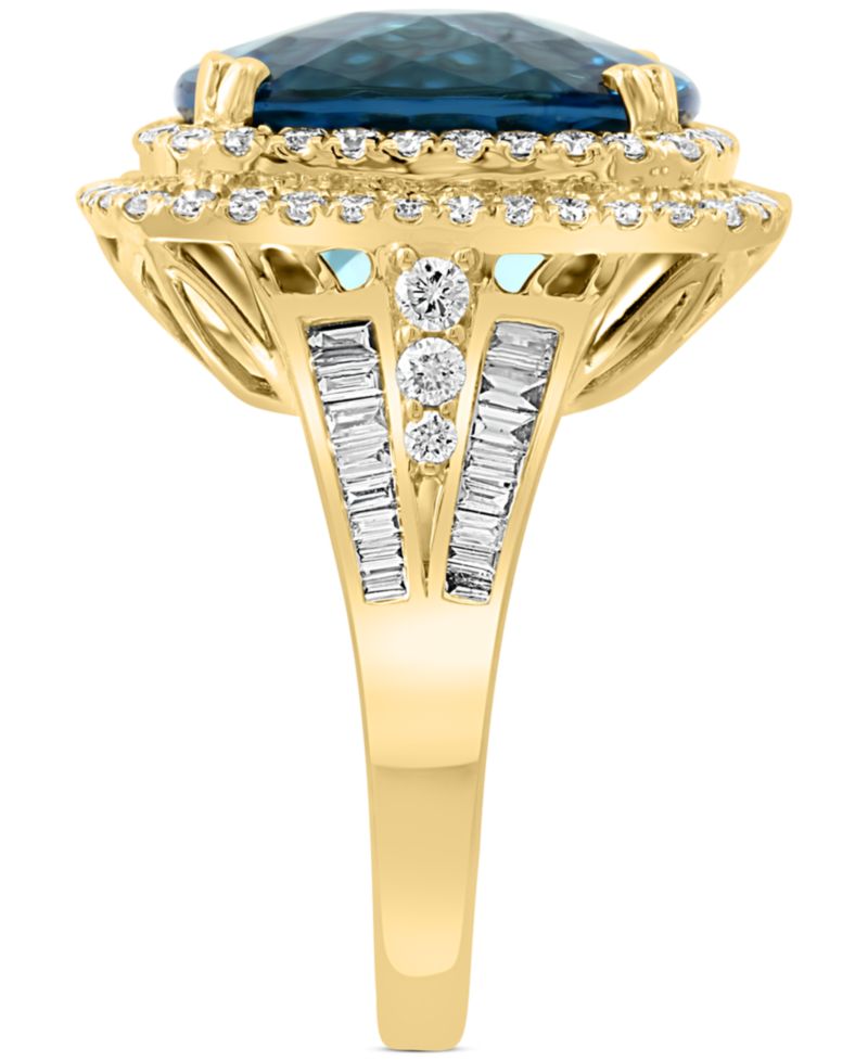 EFFY® London Blue Topaz (12-1/3 ct. t.w.) & Diamond (1-1/5 ct. t.w.) Halo Statement Ring in 14k White Gold (Also available in 14k Gold)