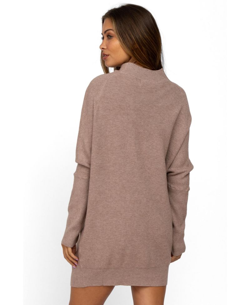 Women's Taupe Funnel Neck Dolman Sleeve Mini Dress