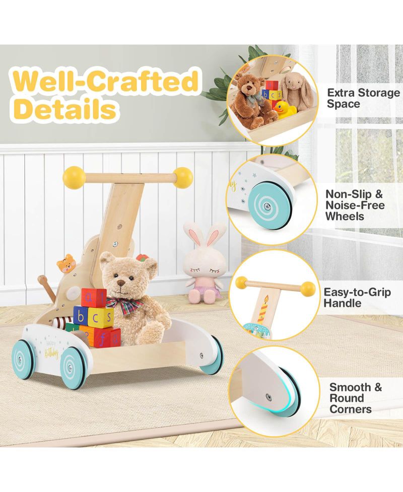 Wooden Baby Walker Ice Cream Cart Toy with Sweet Accessories Smooth