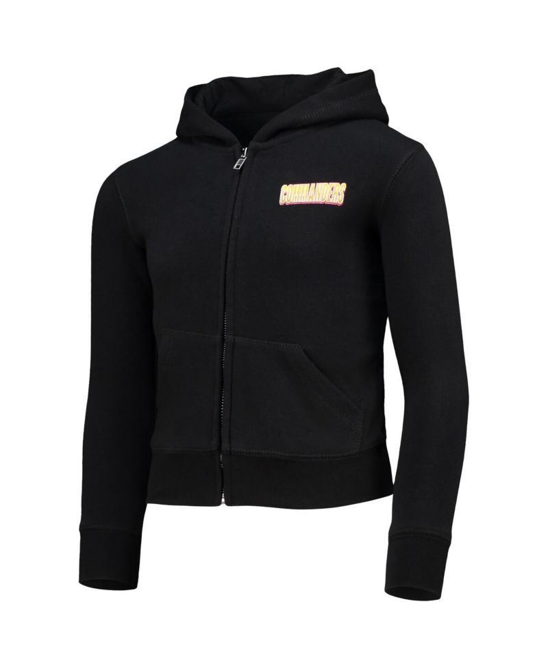 Big Girls Black Washington Commanders Full-Zip Hoodie