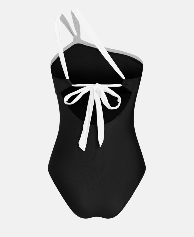 Women's One Shoulder Back Tie Classic Coverage One-Piece Swimsuit