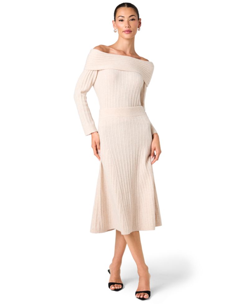Women's Lucien High-Waisted Ribbed-Knit A-Line Midi Skirt