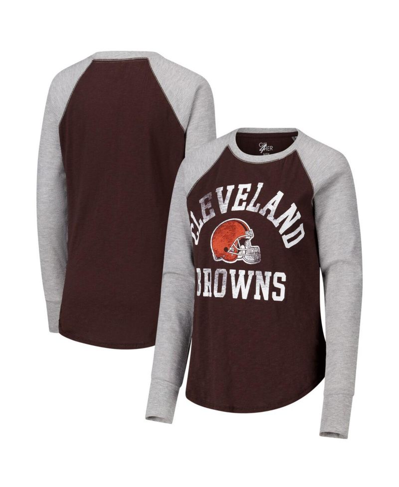 Women's Brown/Heather Gray Cleveland Browns Waffle Knit Raglan Long Sleeve T-Shirt