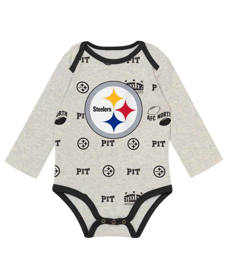 Baby Boys and Girls Heather Gray Pittsburgh Steelers Huddles & Giggles 3-Piece Pant and Hat Set