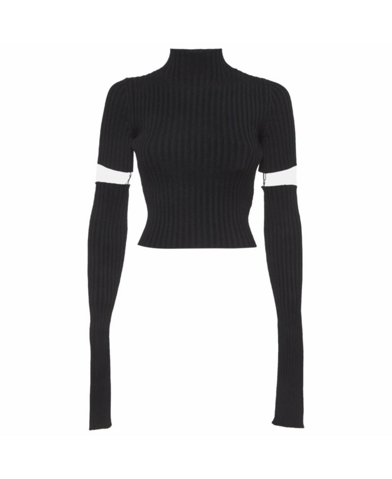 Women's Rib Knit Cut Up Sleeves Sweater