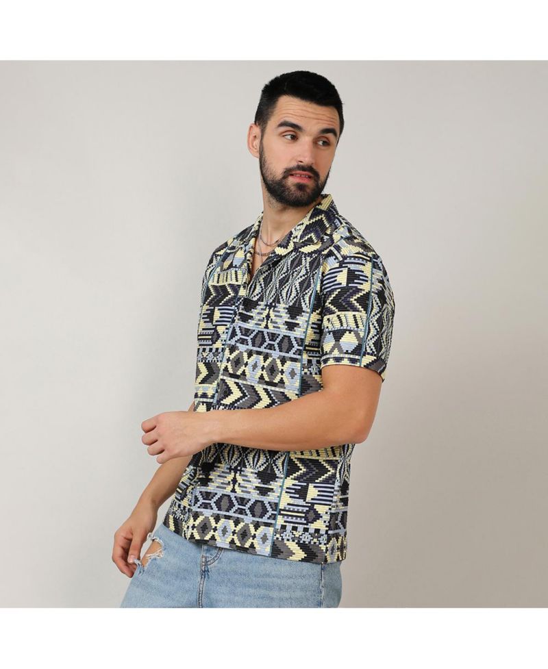 Men's Sky Blue & Lemon Yellow Bohemian Shirt