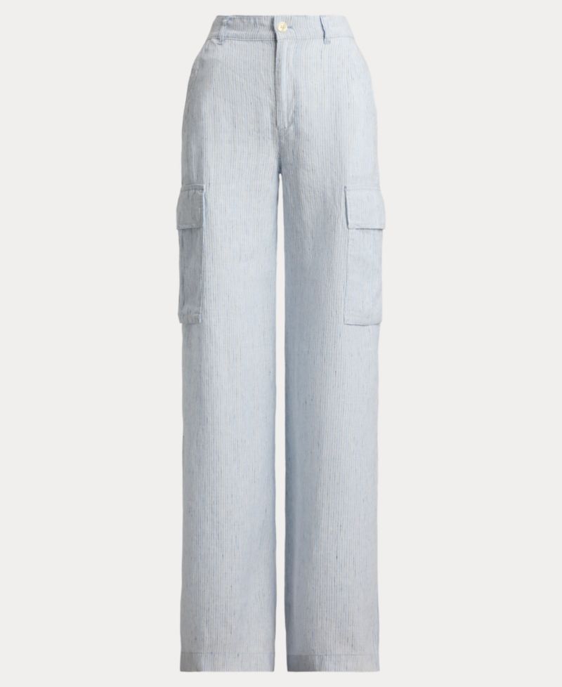 Women's High-Rise Pinstripe Wide-Leg Cargo Pants