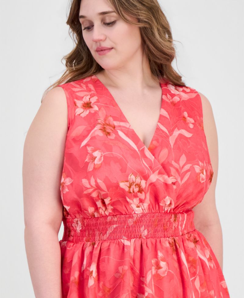 Plus Size Smocked-Waist Tiered Midi Dress