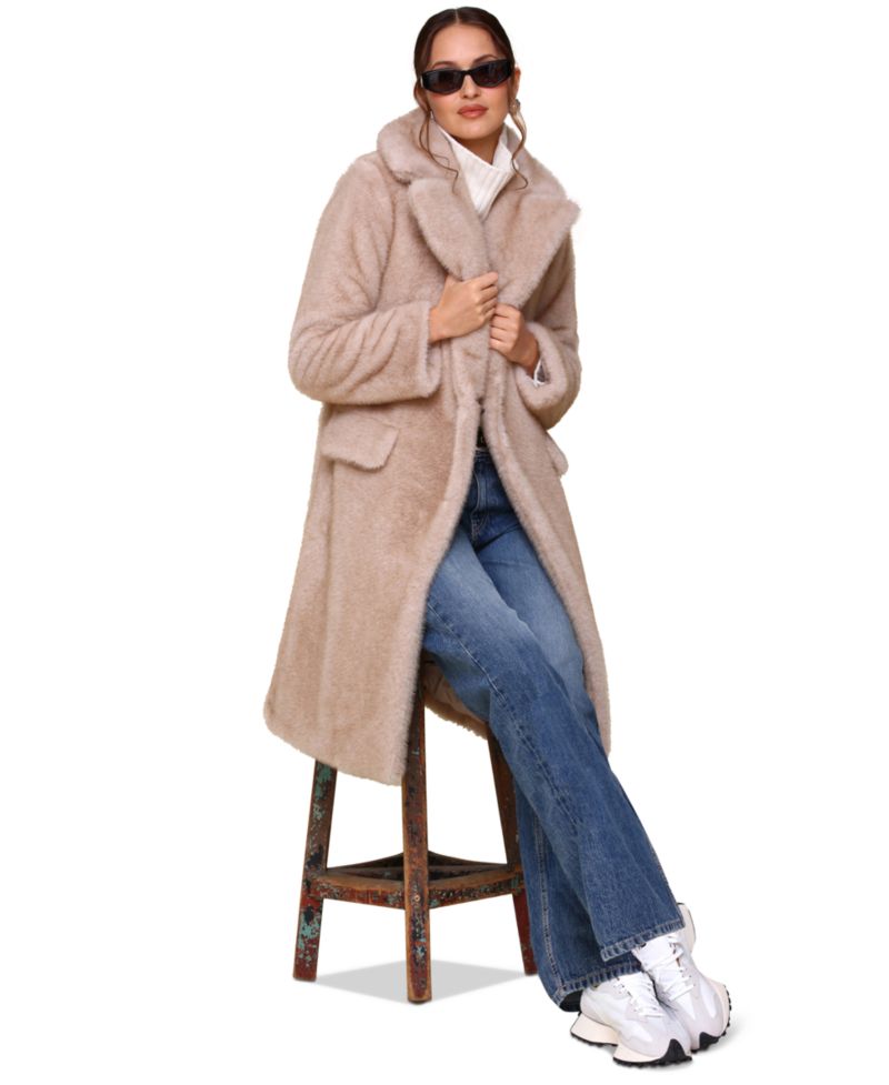 Women's Notched-Collar Faux-Fur Coat