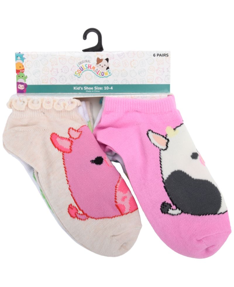Girls' 4-8 Squishmallow No-Show Novelty Socks, 6-Pack