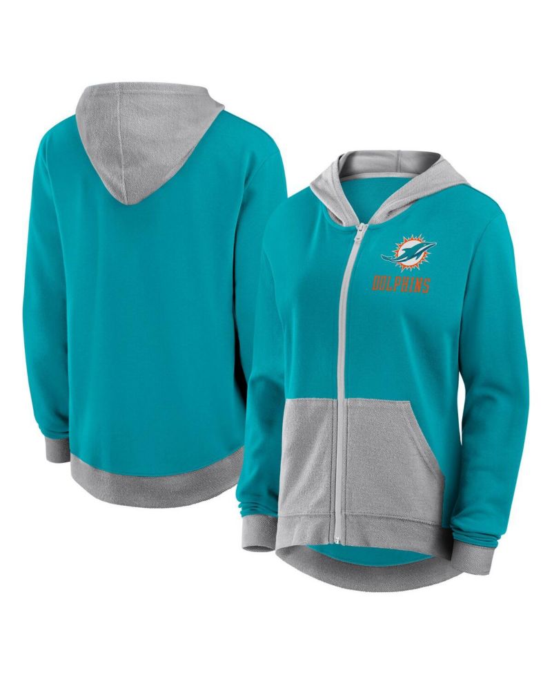 Women's Aqua Miami Dolphins Hit It French Terry Full-Zip Hoodie