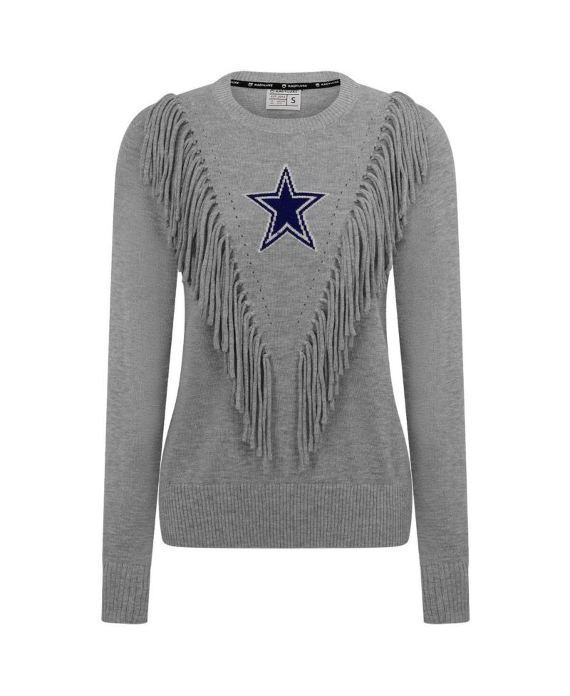 Women's Silver Dallas Cowboys Fringe Sparkle Pullover Sweater