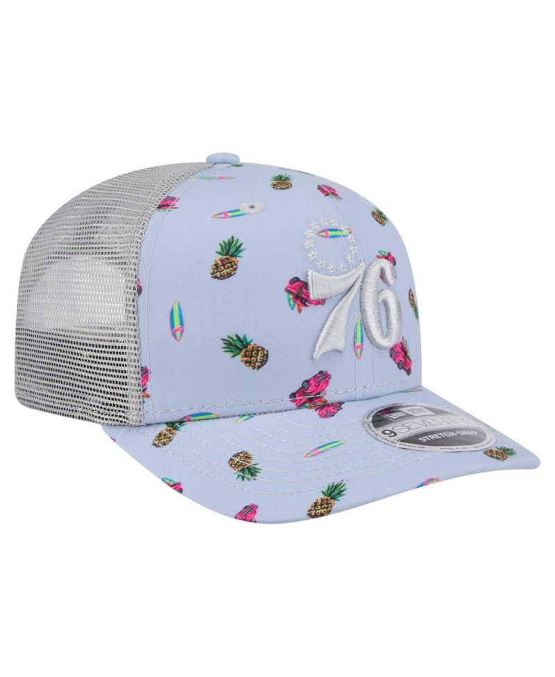Men's Light Blue/Gray Philadelphia 76ers Adventure Aloha Pattern 9SEVENTY Stretch-Snap Hat