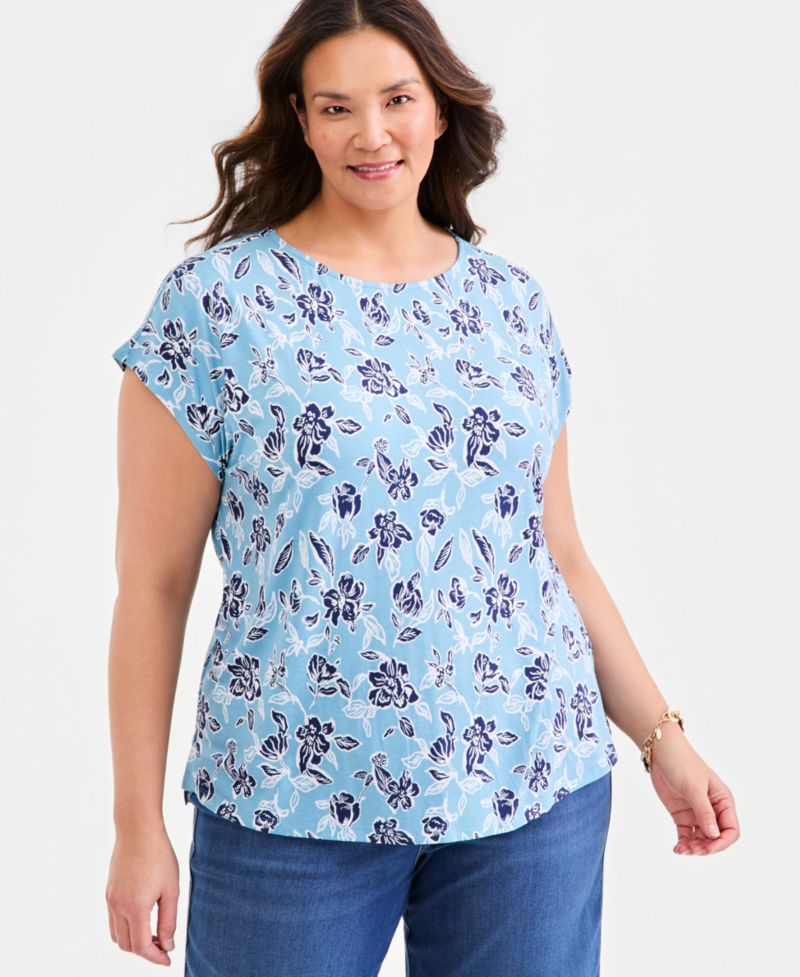 Plus Printed Short-Sleeve Mixed-Media Tee