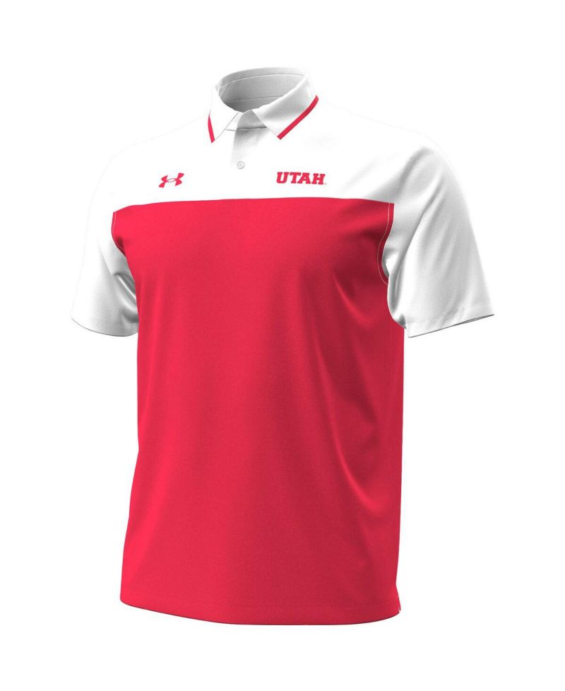 Men's Red/White Utah Utes Green Blocked Polo Shirt