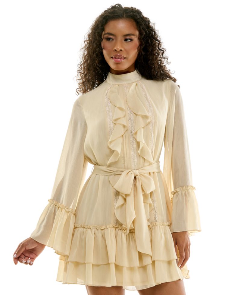 Women's Ruffled Lace Tiered Mini Dress