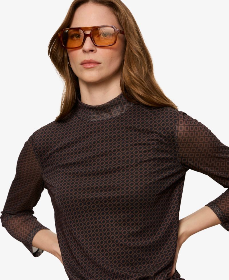 Women's Mesh Mock Neck 3/4-Sleeve T-Shirt