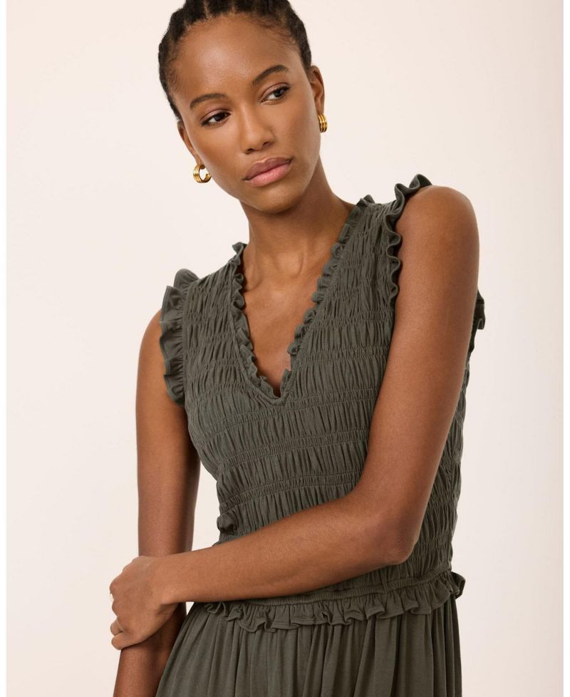 Women's Shirred Ruffle Midi Dress
