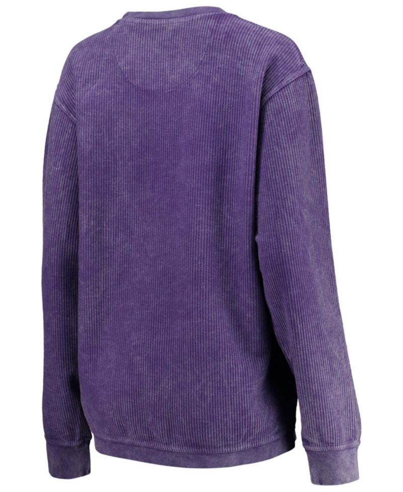 Women's Purple LSU Tigers Comfy Cord Vintage-Like Wash Basic Arch Pullover Sweatshirt
