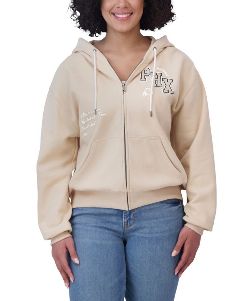 Women's Cream Phoenix Suns Plus Size Tonal Felt Patch Full-Zip Hoodie