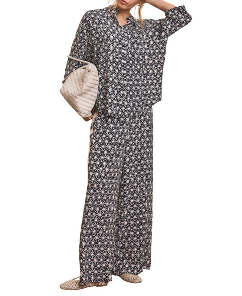 Women's Geometric-Print High-Rise Wide-Leg Trousers