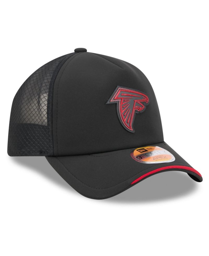Men's Black Atlanta Falcons 2026 Sideline Apex 9FORTY Adjustable Trucker Hat