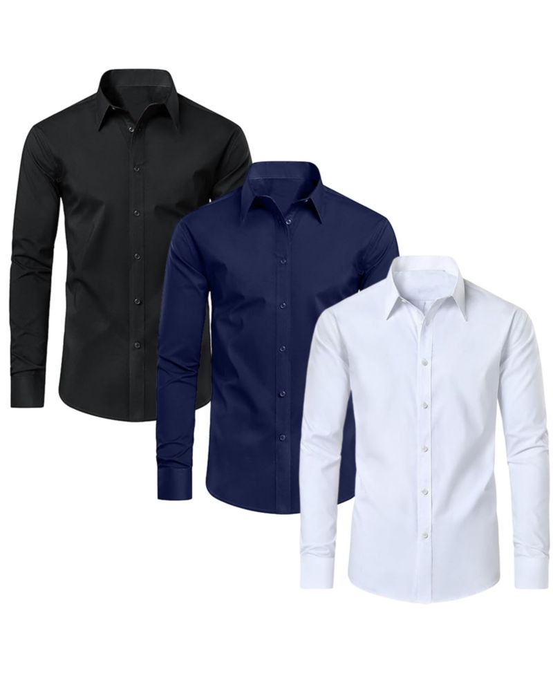 Men's Long Sleeve Classic Dress Shirt- 3 Pack