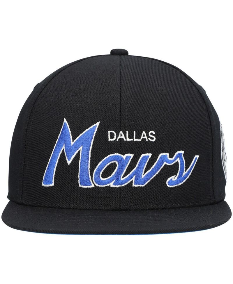 Men's Black Dallas Mavericks Hardwood Classics Script 2.0 Snapback Hat