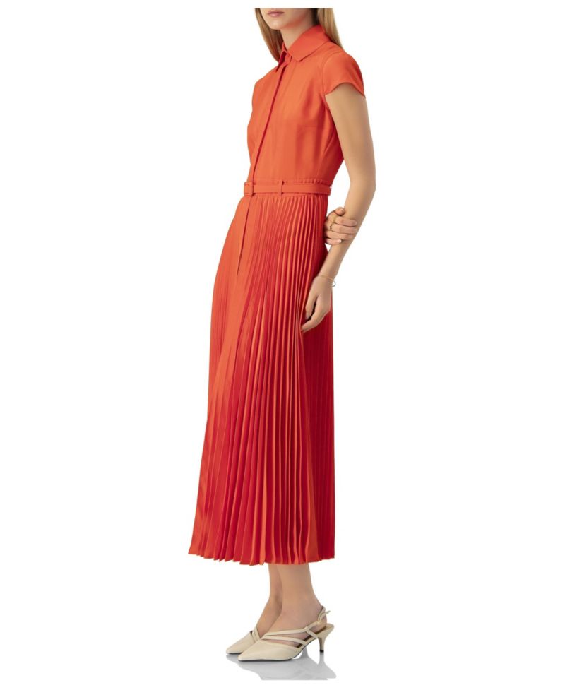 Women's Short Sleeve Shirt Style Pleated Maxi-Dress