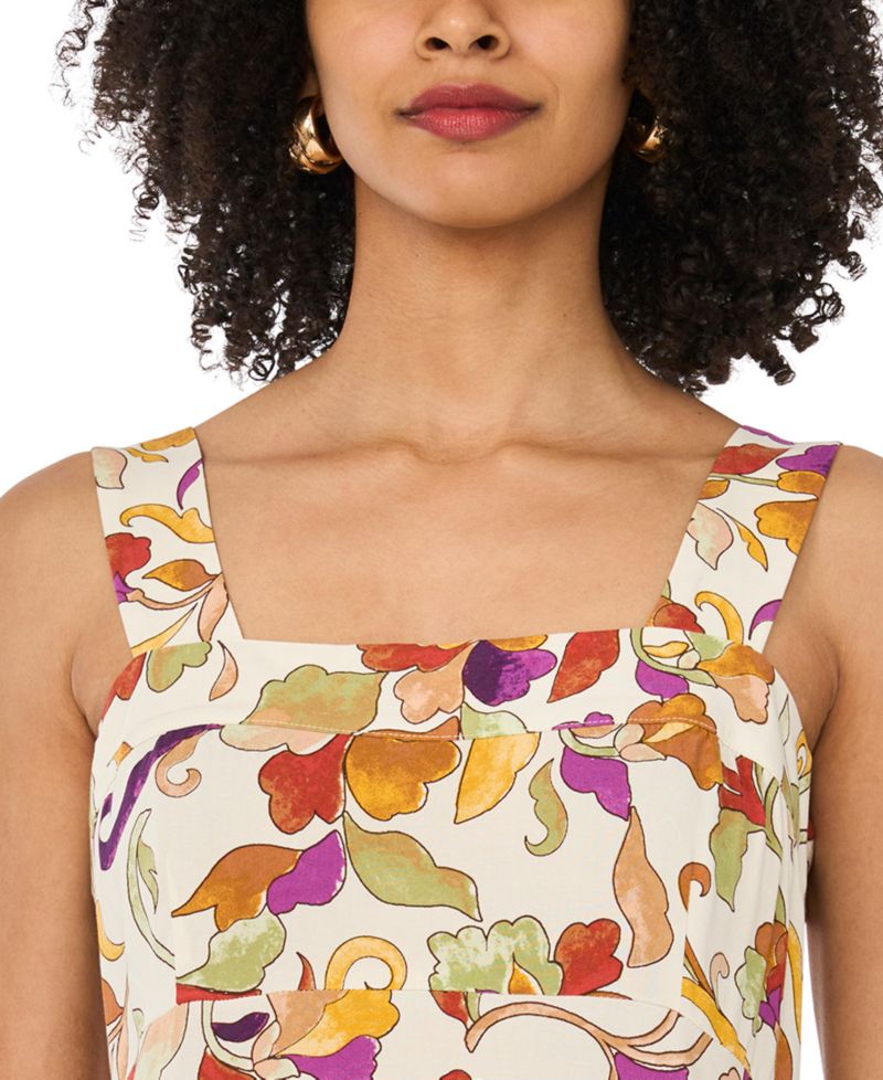 Women's Printed Square-Neck Smocked-Back Sleeveless Maxi Dress