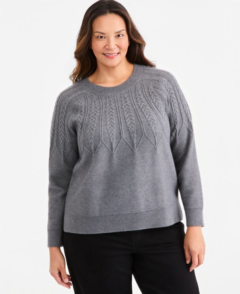 Plus Size Crewneck Cable-Knit Sweater