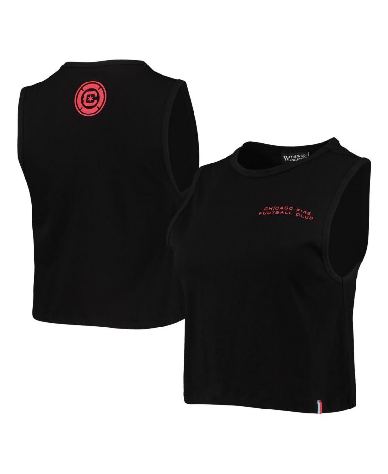 Women's Black Chicago Fire Crop Muscle Tri-Blend Tank Top