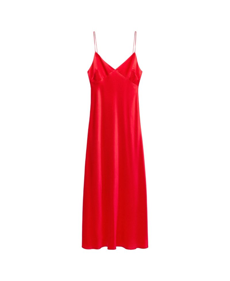 Women's Selection Satin V-Neck Midi Slip Dress