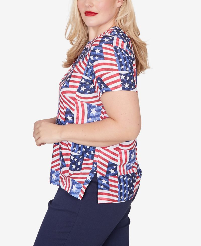 Women's Lady Liberty American Flag Patchwork Keyhole T-Shirt