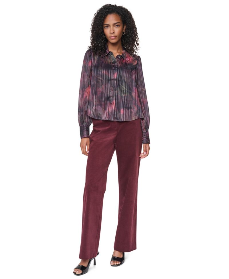 Petite Puff-Sleeve Button-Front Blouse
