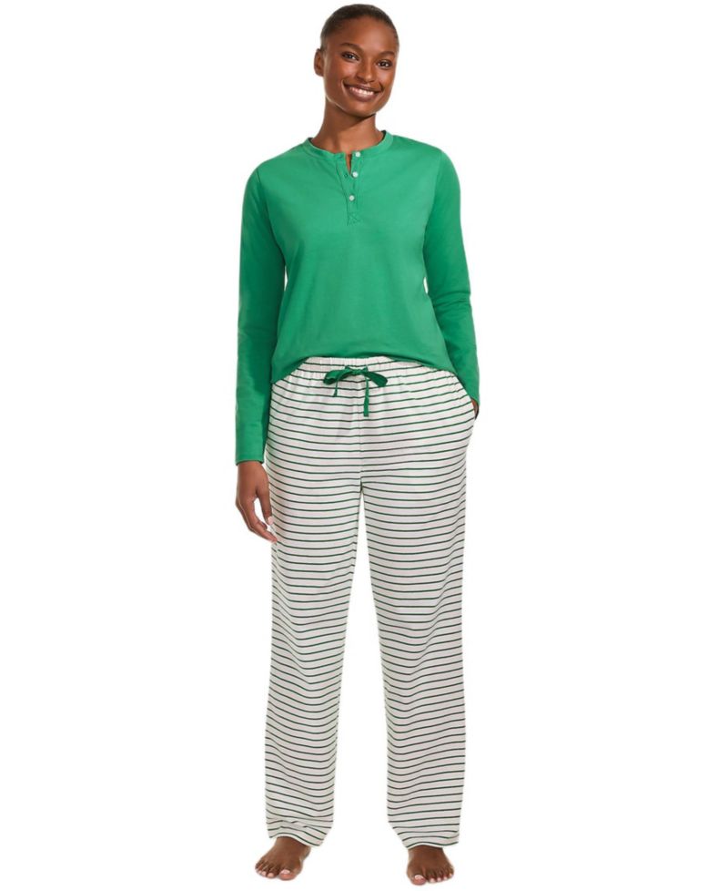 Women's Knit 2 Piece Pajama Set - Long Sleeve Top and Pants