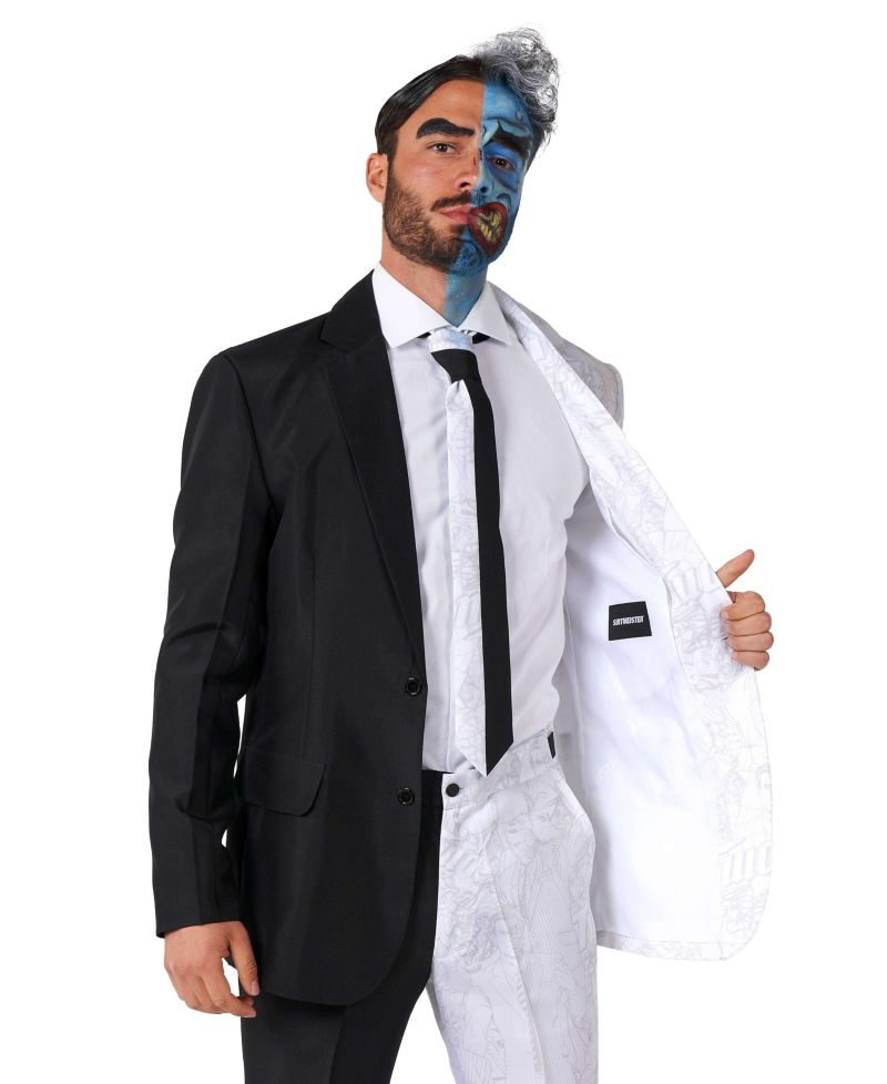 Men's Halloween Costume - Official Two Face - DC Characters Slim Fit Suit - Black and White