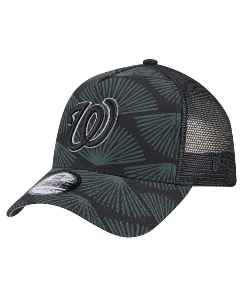 Men's Black Washington Nationals 9FORTY A-Frame Trucker Adjustable Hat