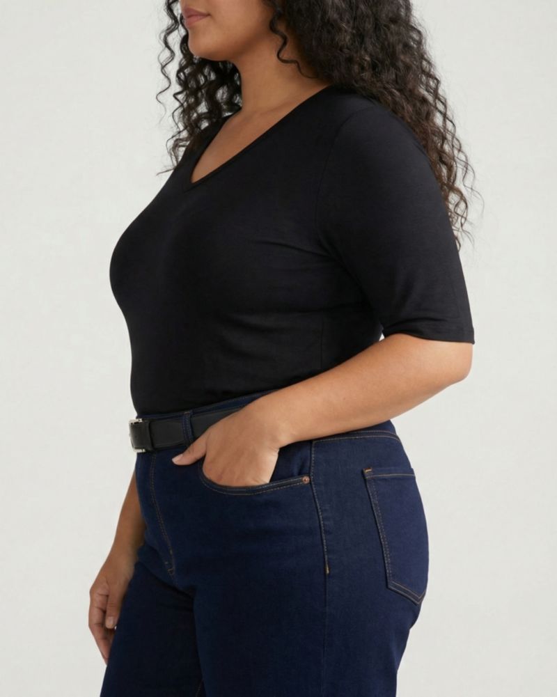Plus Size Liquid Jersey V-Neck Stovepipe Tee
