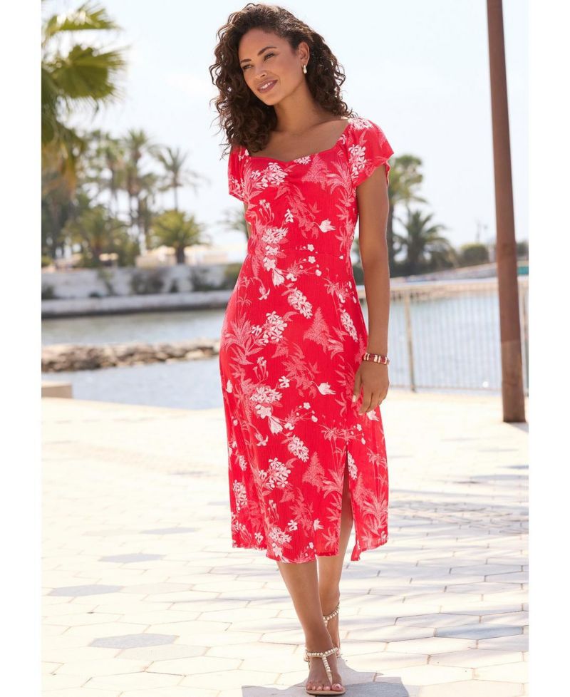 Women's Floral-Print A-Line Sweetheart Midi Dress